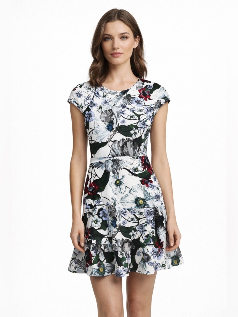 ERDEM Darlina Yuki Garden Neoprene Jersey Dress Exposed Back Zip Ruffle Hem 8